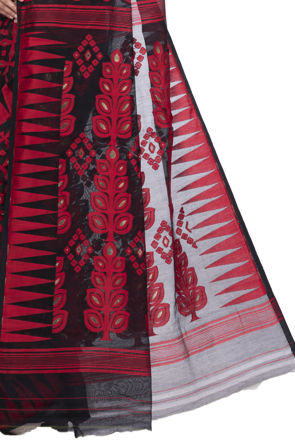 Marun Pure Cotton Minakari_Jmdni Jamdani Saree (692)